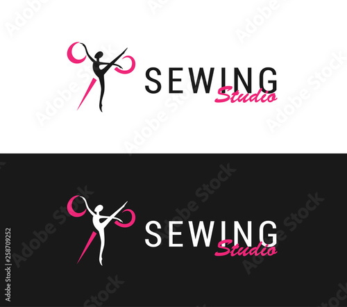 Logo silhouette ballerina and scissors, sewing studio
