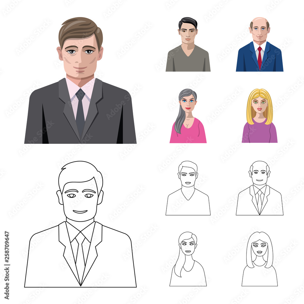 Vector design of hairstyle and profession sign. Set of hairstyle and character stock vector illustration. Vector design of hairstyle and profession sign. Set of hairstyle and character stock vector illustration.