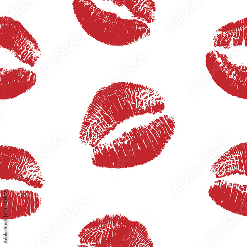 Vector woman red lipstick kiss prints seamless pattern. Red kisses for romantic, wedding, world kiss day and valentine backgrounds