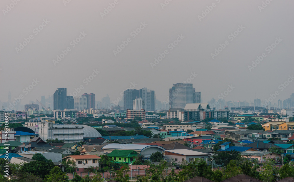 Fototapeta premium cityscape of smog or air pollution over a city in Thailand