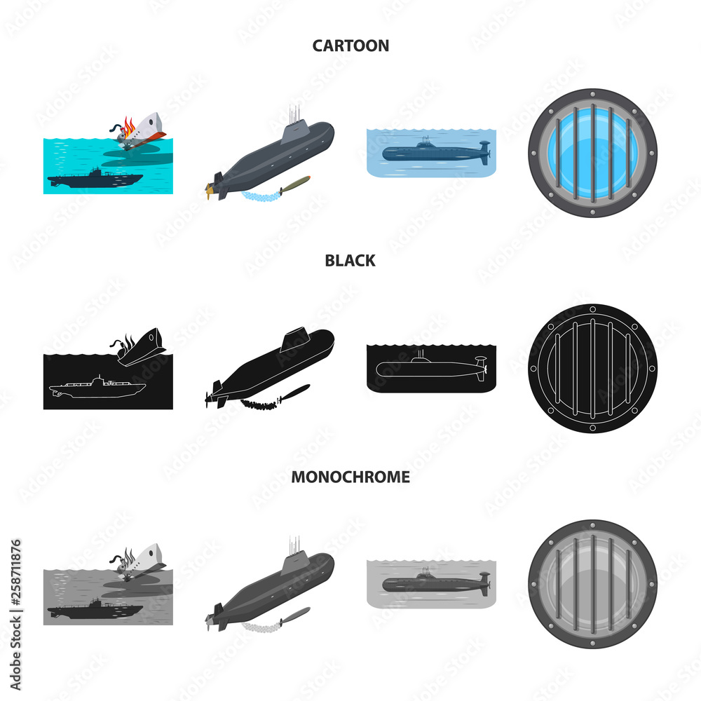 Fototapeta premium Vector design of war and ship sign. Set of war and fleet stock vector illustration.