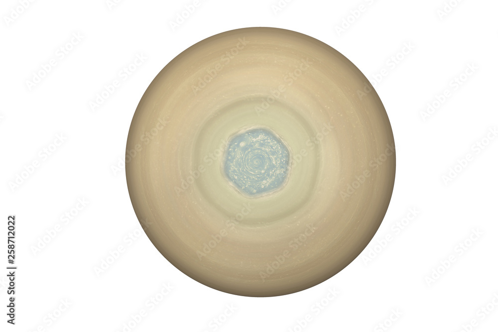 North pole of Saturn planet of solar system isolated on white background.Saturn's hexagon. Elements of this image were furnished by NASA.