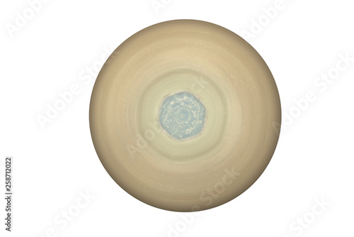 Obraz na płótnie North pole of Saturn planet of solar system isolated on white background.Saturn's hexagon. Elements of this image were furnished by NASA. w salonie