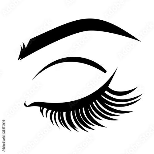 Closed eye with long lashes. Eyelash extension logo.