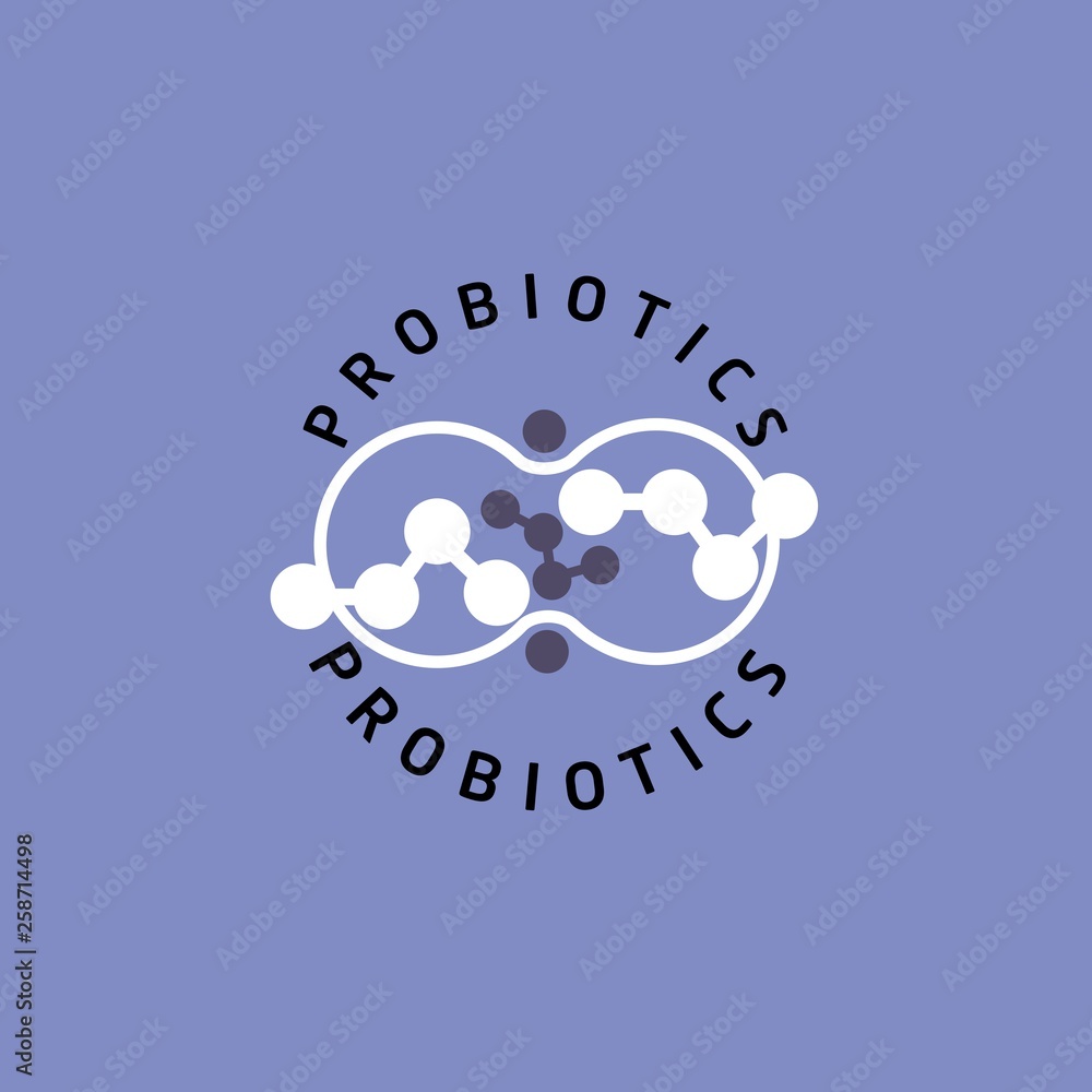 Fototapeta premium Probiotics logo. Bacteria logo. Concept of healthy nutrition ingredient for therapeutic purposes. Simple flat style trend modern logotype graphic design isolated