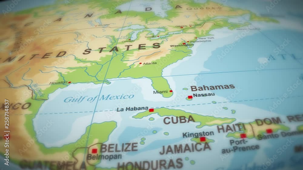 Geography World Map Flight Over Background/ 4k animation of a world map travel background flight over with ocean, countries and cities names