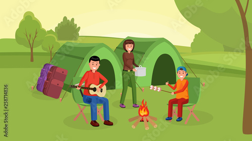Family camping illustration