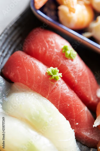 Fresh raw tuna sushi with wasabi 