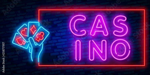 Neon Casono sign. Vector realistic isolated neon sign of Blackjack frame logo for decoration and covering on the wall background. Concept of casino and gambling.