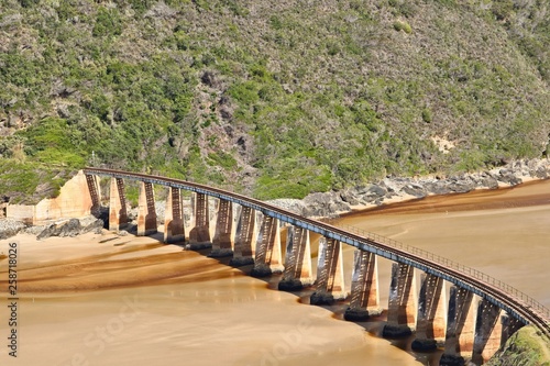 Kaaimans River Railway Bridge, Wilderness, South Africa. This is a popular tourist attraction on the Garden Route.  photo