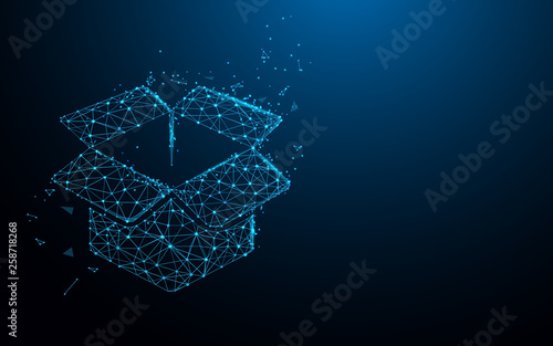 Box icon from lines, triangles and particle style design. Illustration vector