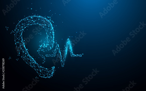 Ear and sound from lines, triangles and particle style design. Illustration vector