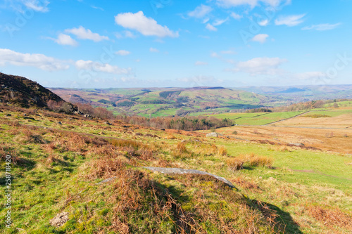 Across the hills and dales of the Derbyshire Peak District on a bright spring morning.