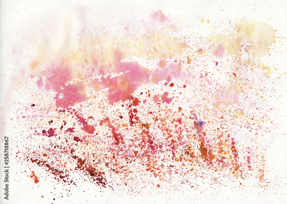 Abstract background, hand-painted texture, watercolor painting, splashes, drops of paint, paint smears. Design for backgrounds, wallpapers, covers and packaging. 