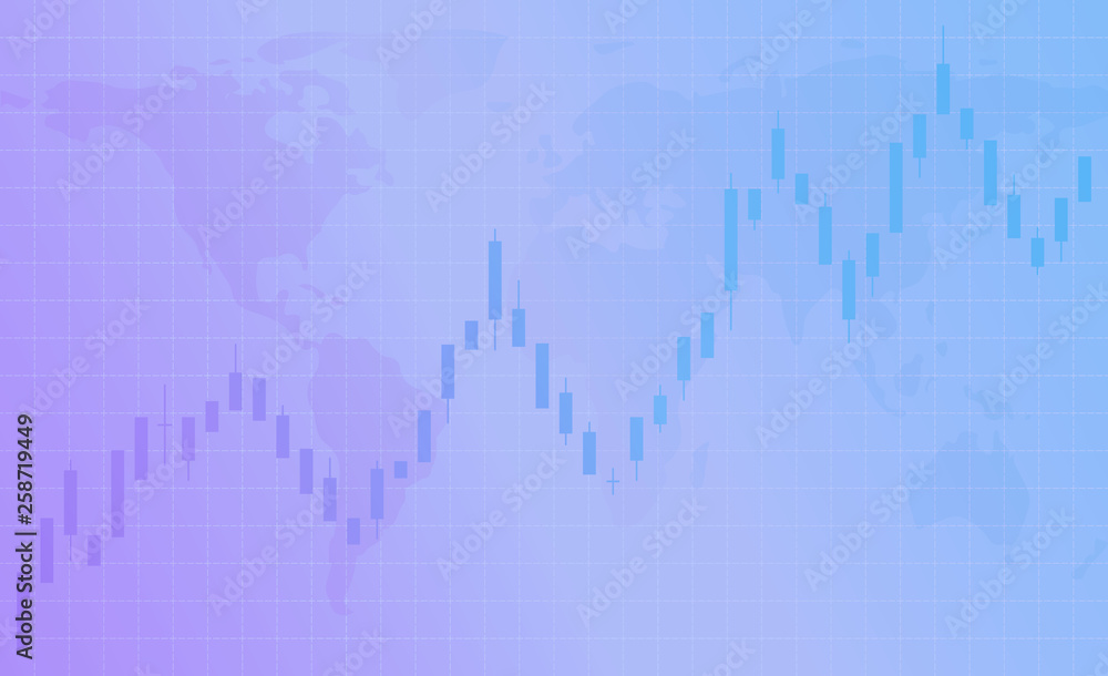 Chart of forex candles, stock market. Purple background with grid. Registration of trade on the stock exchange, advertising, banners. The candlestick chart is going up, a growing trend. Chart of forex candles, stock market. Purple background with grid. Registration of trade on the stock exchange, advertising, banners. The candlestick chart is going up, a growing trend.
