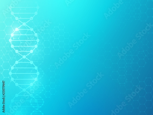 DNA background. Medical texture with molecular chain structure. Chemical and biomedical genome research vector concept photo