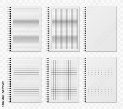 Realistic line notobooks. Blank padded diary sketchbook with dots and lines for writing and paiting vector templates photo