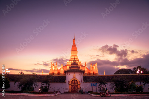 Vientiane is the capital of Laos. Phra That Luang Stupa It is very beautiful gold at night. - Image © seesouk