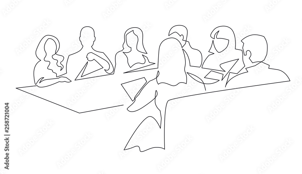 Business team meeting continuous line drawing - obrazy, fototapety, plakaty 