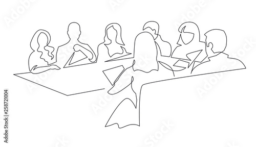 Business team meeting continuous line drawing