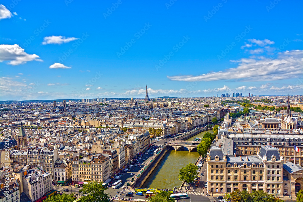 Aerial view of the Eiffel Tower from Notre Dame de Paris