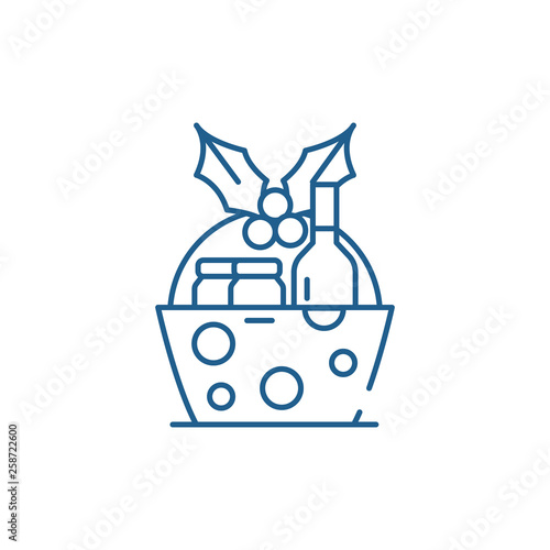 Christmas gift basket line concept icon. Christmas gift basket flat  vector website sign, outline symbol, illustration.