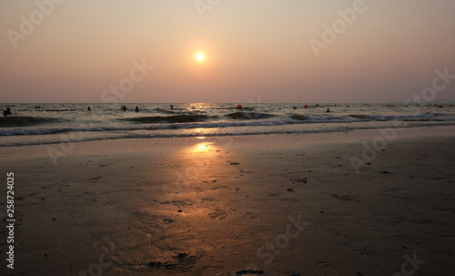 Wallpaper Mural Sunset on the beach of Thailand in Pataeia with silhouettes of boats and people Torontodigital.ca