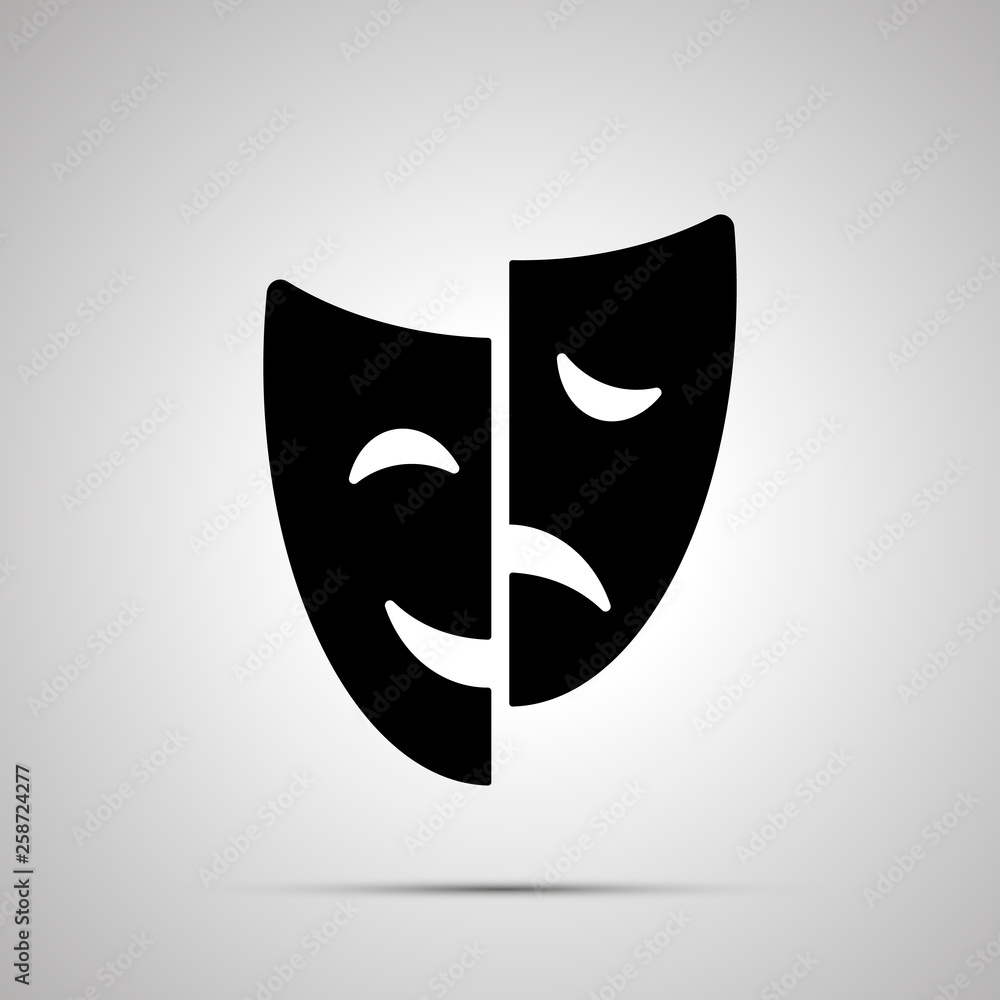 Happy and sad drama mask silhouette, simple icon - obrazy, fototapety, plakaty 