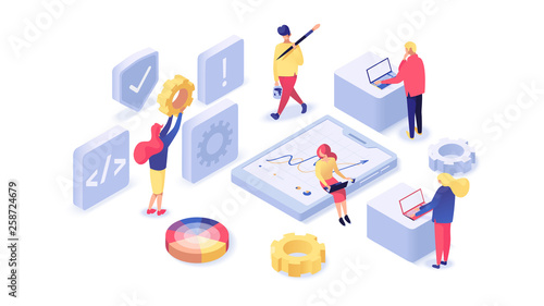 Web design and development isometric illustration