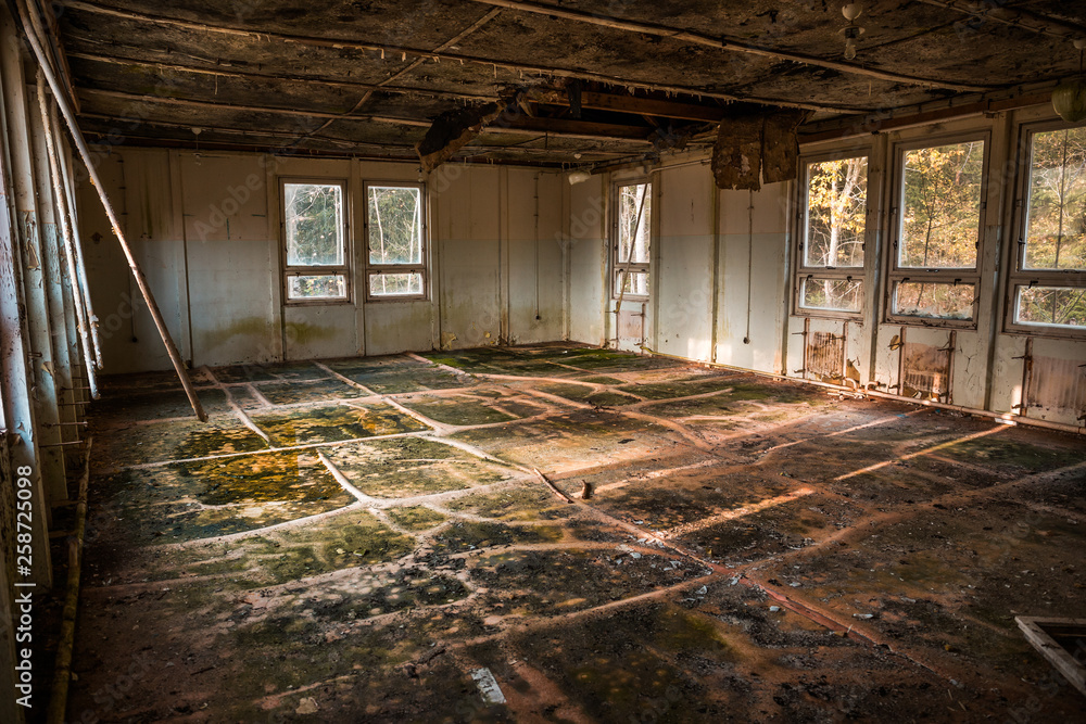Devastated room in an abandoned building, urbex location Devastated room in an abandoned building, urbex location