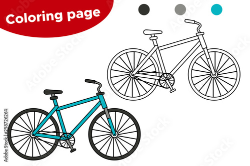 Coloring page for children. Cartoon bicycle. Learning transportation for preschool kids.