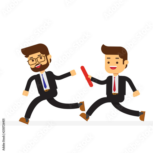 Business man passing the baton in a relay race