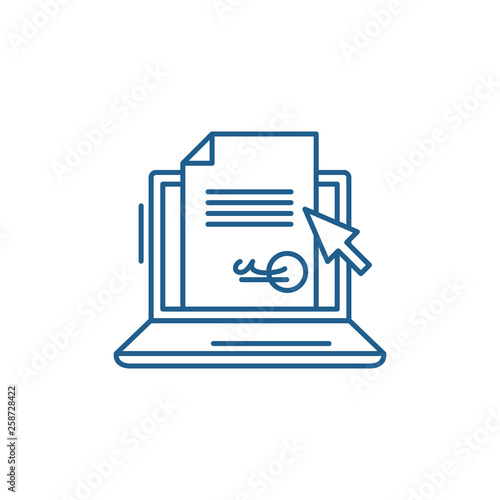 Electronic signature of the contract line concept icon. Electronic signature of the contract flat  vector website sign, outline symbol, illustration.