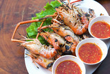 Burnt shrimp sea food on dish