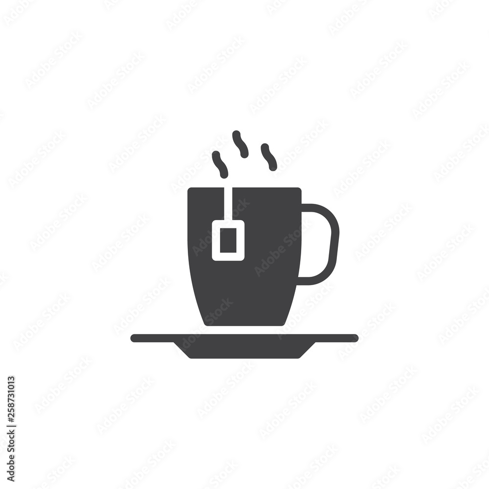 Hot herbal tea cup vector icon. filled flat sign for mobile concept and web design. Green tea cup with tea bag glyph icon. Symbol, logo illustration. Pixel perfect vector graphics