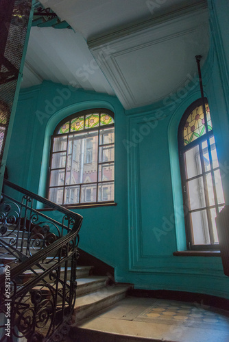 :Interior of the main staircase of a residential building on Kolokolnaya street in St. Petersburg photo