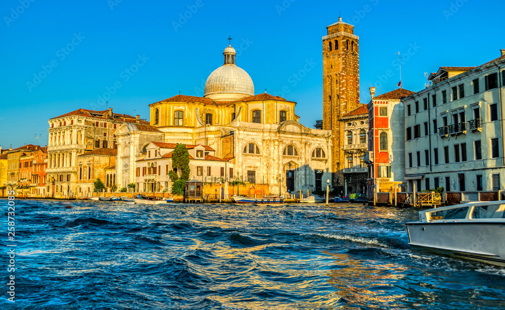 Church Chiesa di San Geremia in Venice, Italy, Cannaregio district on a Grand Canal during sunrise