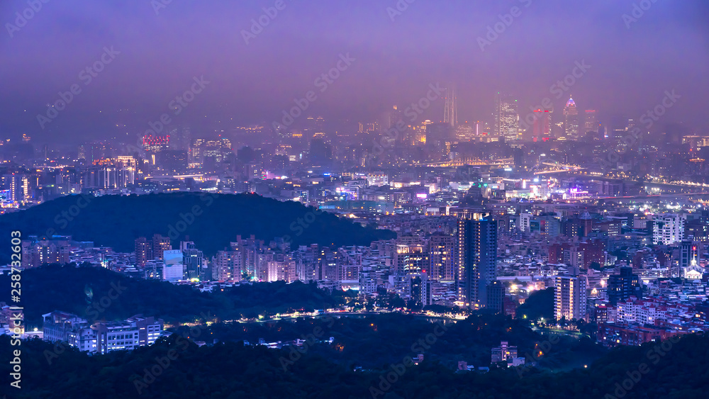 High view of Taiwan cityscape night light in Taipei 3