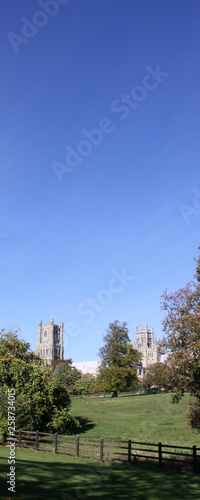 Ely Cathedral in Ely Cambridgeshire UK against a clear blue sky