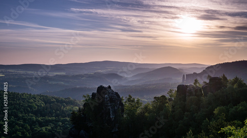 Sonnenaufgang Schrammsteinaussicht Elbsandsteingebirge