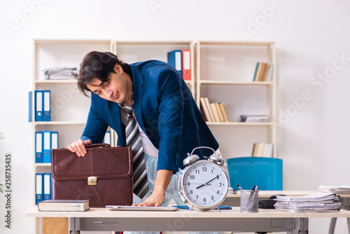 Employee coming to work straight from bed