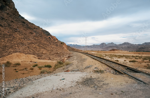 Old railroad in Wadi Rum desert. Jordan
