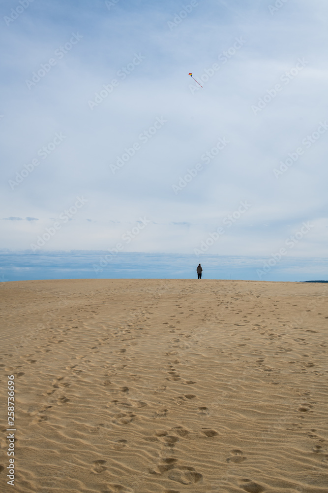 Flying a kite on the giant sand dunes of Jockey's Ridge State Park in the outer banks of North