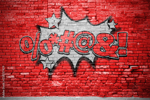 Fluchen Fluch Comic Ziegelsteinmauer Graffiti
