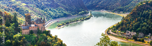 Giga Pixel Panorama of Katz Castle in Saint Goarshausen, Old World Charm Rhine Valley, Medieval Fortress over River, Large Format Print Germany, UNESCO World Heritage Scenic View