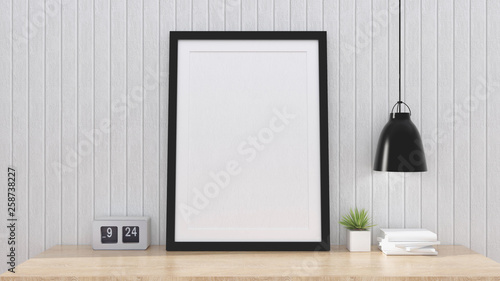 mock up poster frame with interior background, 3D render