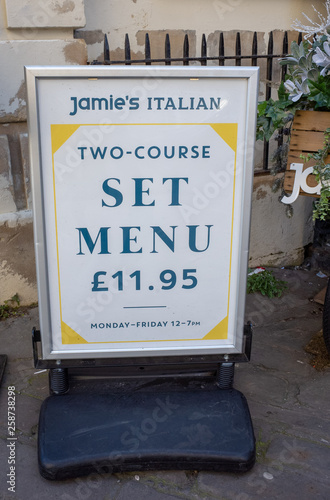Jamie's Italian menu sign