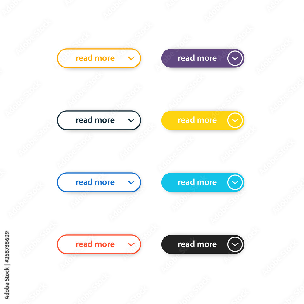 Vector set of read more modern flat buttons for web pages Vector set of read more modern flat buttons for web pages