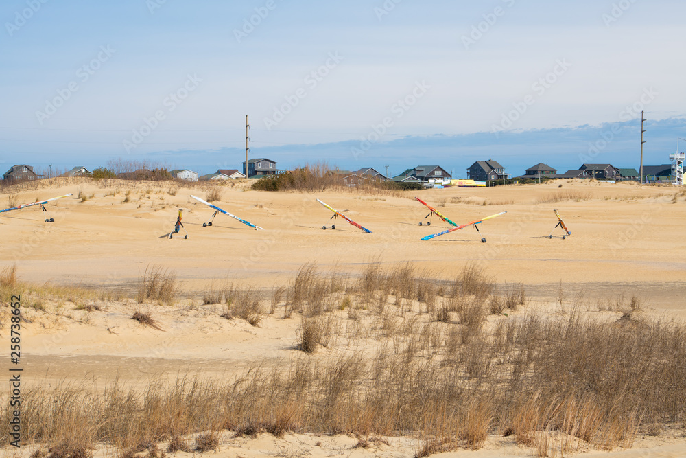 Hang gliding school on the dunes of Jockey's Ridge State Park in the Outer Banks of North Carolina