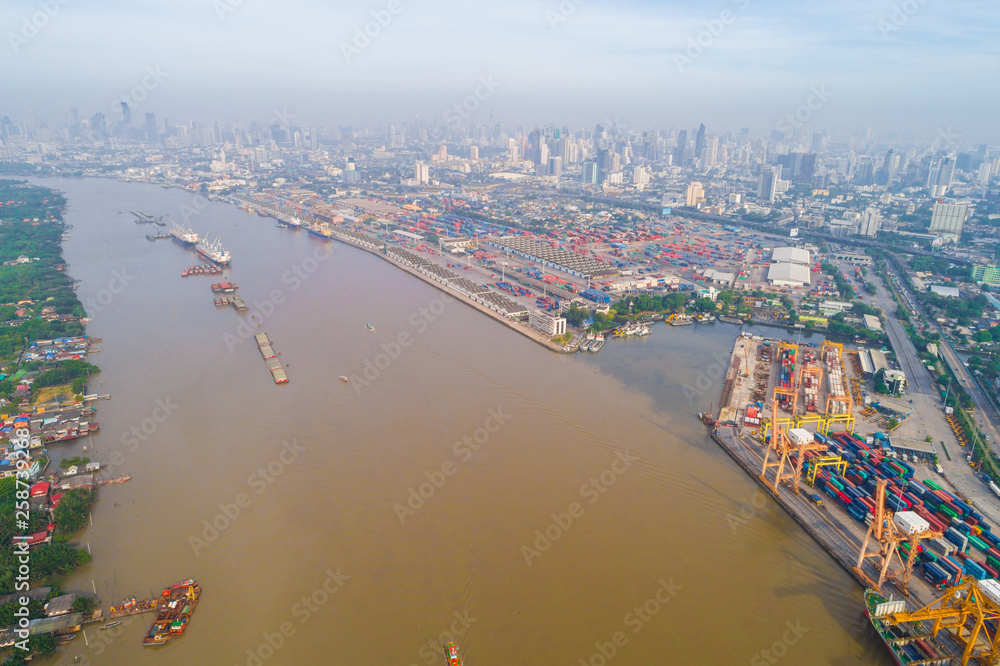 Aerial view shipping port logistic business industry